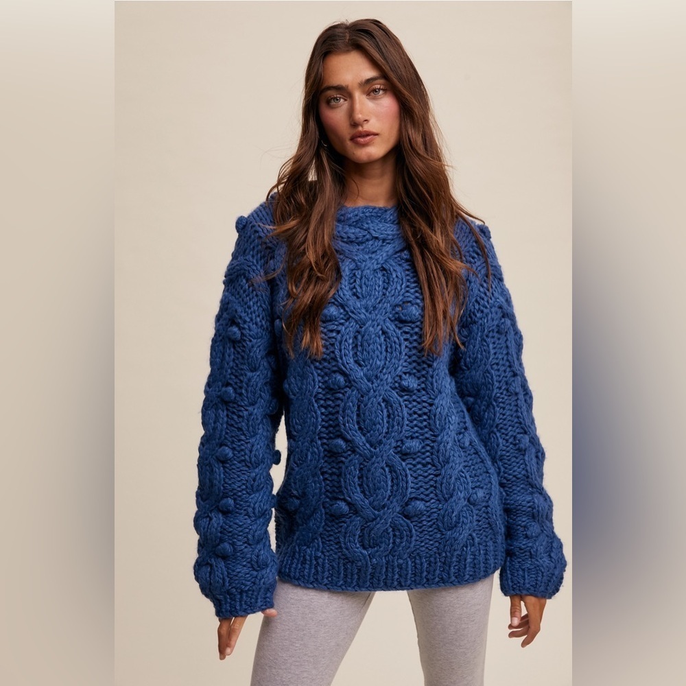 Listicle Cable Knit Chunky Sweater in Blue